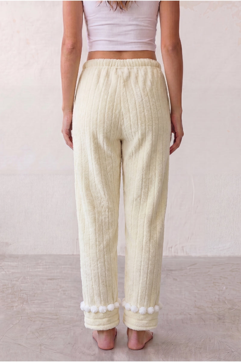 Pantalon pyjama femme écru à pompons, vue de dos