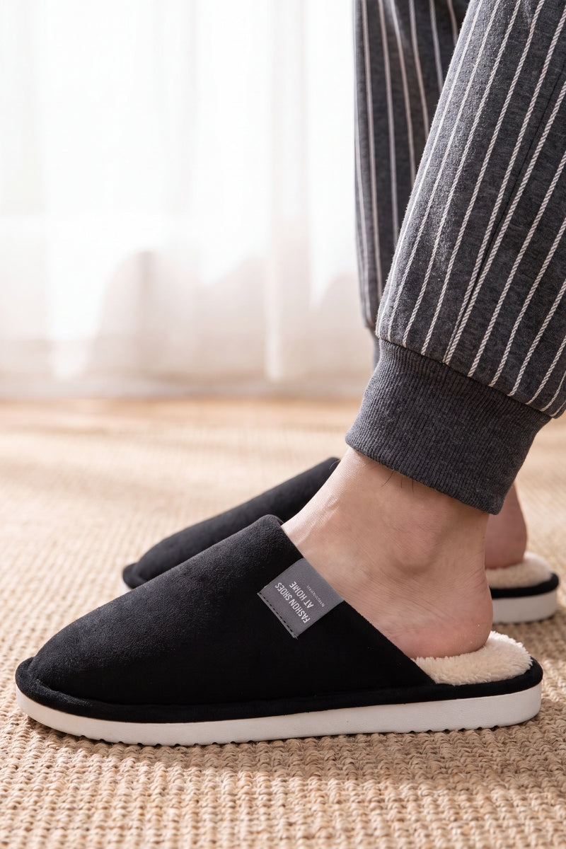 Pantoufles fourrées à revers doublé de fourrure, très chaudes pour pieds frileux en hiver