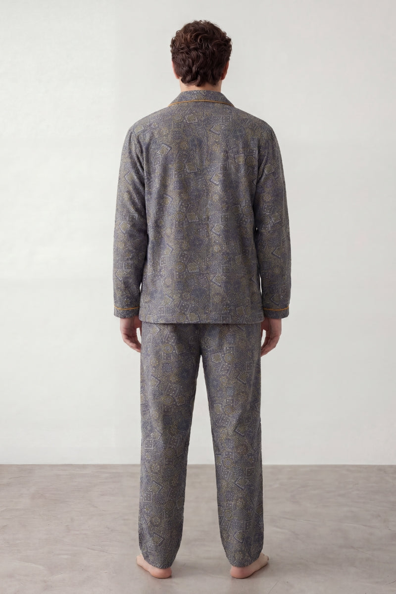Pyjama coton anthracite homme, chemise manches longues et pantalon assorti, vue de face, vue 2