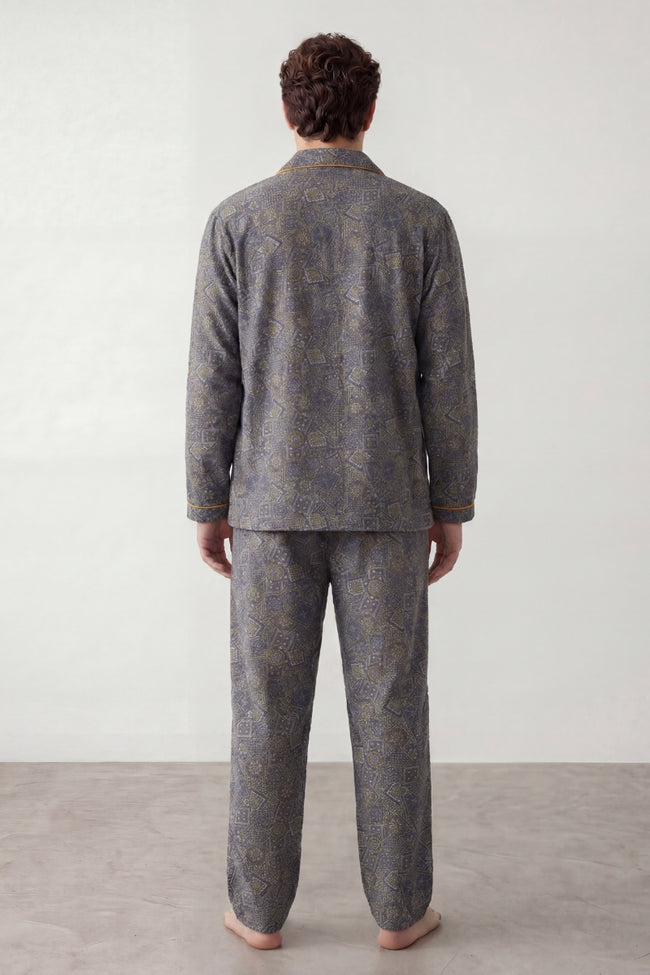 Pyjama coton anthracite homme, chemise manches longues et pantalon assorti, vue de face, vue 2