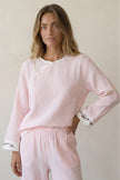 Pyjama coton cache-cœur kaki femme, haut cache-cœur noué et pantalon assorti, vue de face, vue 3