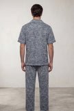 Pyjama coton chiné homme gris bleu, chemise manches courtes et pantalon assorti, vue de face, vue 2