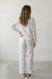 Pyjama coton cœurs femme blanc, chemise manches longues à motif cœurs et pantalon assorti, vue de face, vue 3