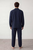 Pyjama coton col mao homme bleu marine, haut col mao et pantalon assorti, vue de face, vue 2