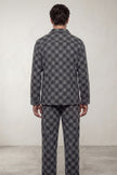 Pyjama coton damier homme gris, chemise manches longues à damier et pantalon assorti, vue de face, vue 3