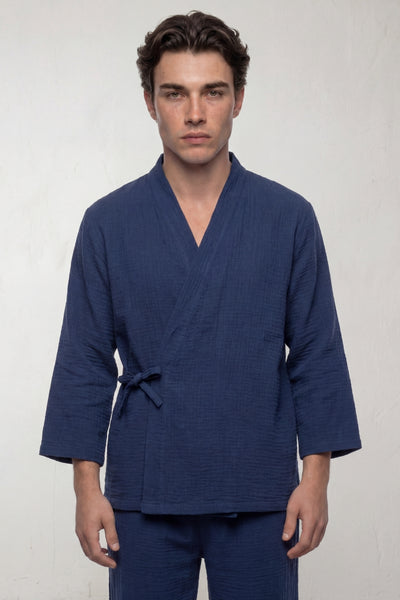 Pyjama Coton Kimono Marine Homme