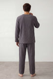 Pyjama coton marine homme, haut col rond et pantalon assorti, vue de face, vue 5