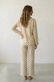 Pyjama coton pois femme, chemise manches longues à pois marine et pantalon assorti, vue de face, vue 2