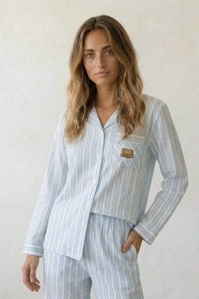 Pyjama Coton Rayé Bleu Femme