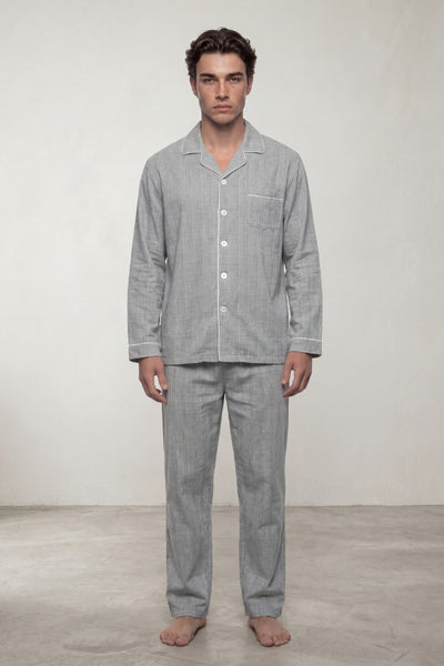 Pyjama Coton Rayé Gris Homme