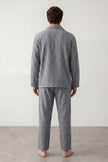 Pyjama coton rayé homme gris, chemise manches longues à rayures et pantalon assorti, vue de face, vue 2