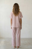 Pyjama coton rose femme, chemise manches courtes et pantalon assorti, vue de face, vue 3