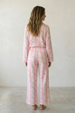 Pyjama coton rose fleuri femme, chemise manches longues à motif fleuri et pantalon assorti, vue de face, vue 3