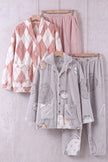 Pyjama couple carreaux, ensemble assorti homme et femme (rose et gris) doux et chaud pour cocooner à deux en hiver