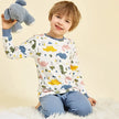 Pyjama dino garçon vert sauge, haut à manches longues à motif dinosaures ton sur ton et pantalon assorti, vue 3