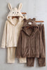 Pyjama double couple, ensemble assorti homme et femme (ourson café et lapin beige) doux et chaud pour cocooner à deux en hiver