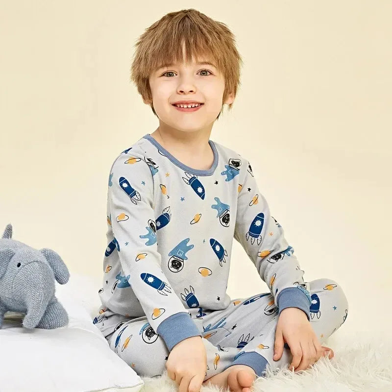 Pyjama espace garçon bleu marine, haut à manches longues à motif spatial et pantalon assorti, vue 9