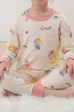 Pyjama fée fille écru, haut à manches longues à motif fées et arcs-en-ciel et pantalon assorti, vue de face