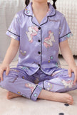 Pyjama kawaii fille mauve lilas, ensemble chemise et bas, vue de face