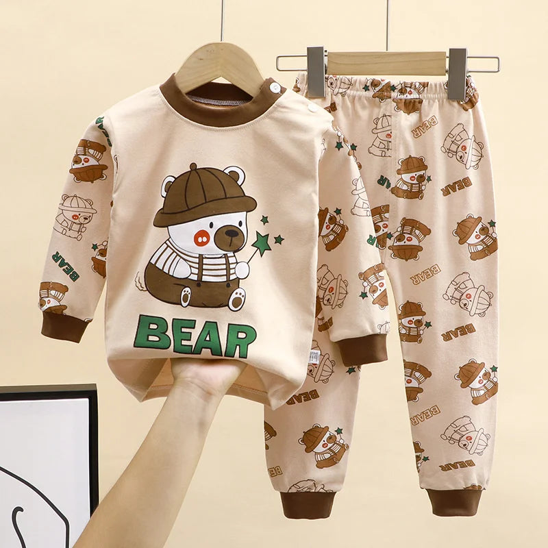 Pyjama ourson garçon écru, haut à manches longues à motif ourson détective et pantalon assorti