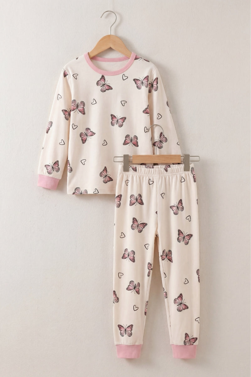 Pyjama papillon fille, ensemble haut et pantalon présenté sur cintre