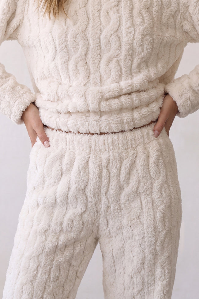 Pyjama pilou pilou blanc pour femme, ensemble deux pièces ultra doux et chaud pour l'hiver cocooning