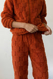 Pyjama pilou pilou brique femme, ensemble veste et pantalon, vue détaillée