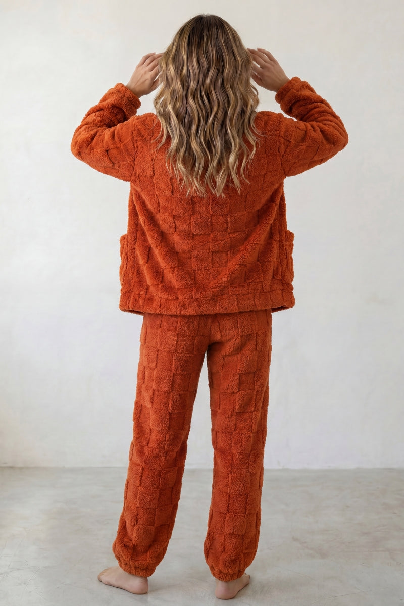 Pyjama pilou pilou brique femme en maille gaufrée, vue de dos