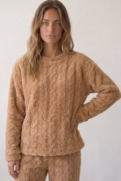 Pyjama pilou pilou camel pour femme, ensemble deux pièces ultra doux et chaud pour l'hiver cocooning