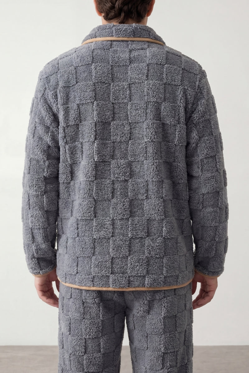 Pyjama pilou pilou gris homme en maille gaufrée, vue de dos