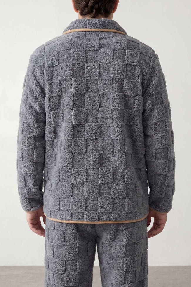 Pyjama pilou pilou gris homme en maille gaufrée, vue de dos
