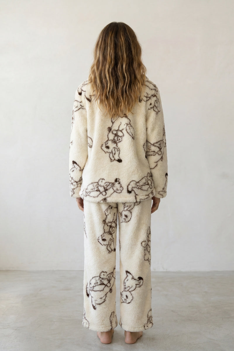 Pyjama pilou pilou femme motif lapin, vue de dos