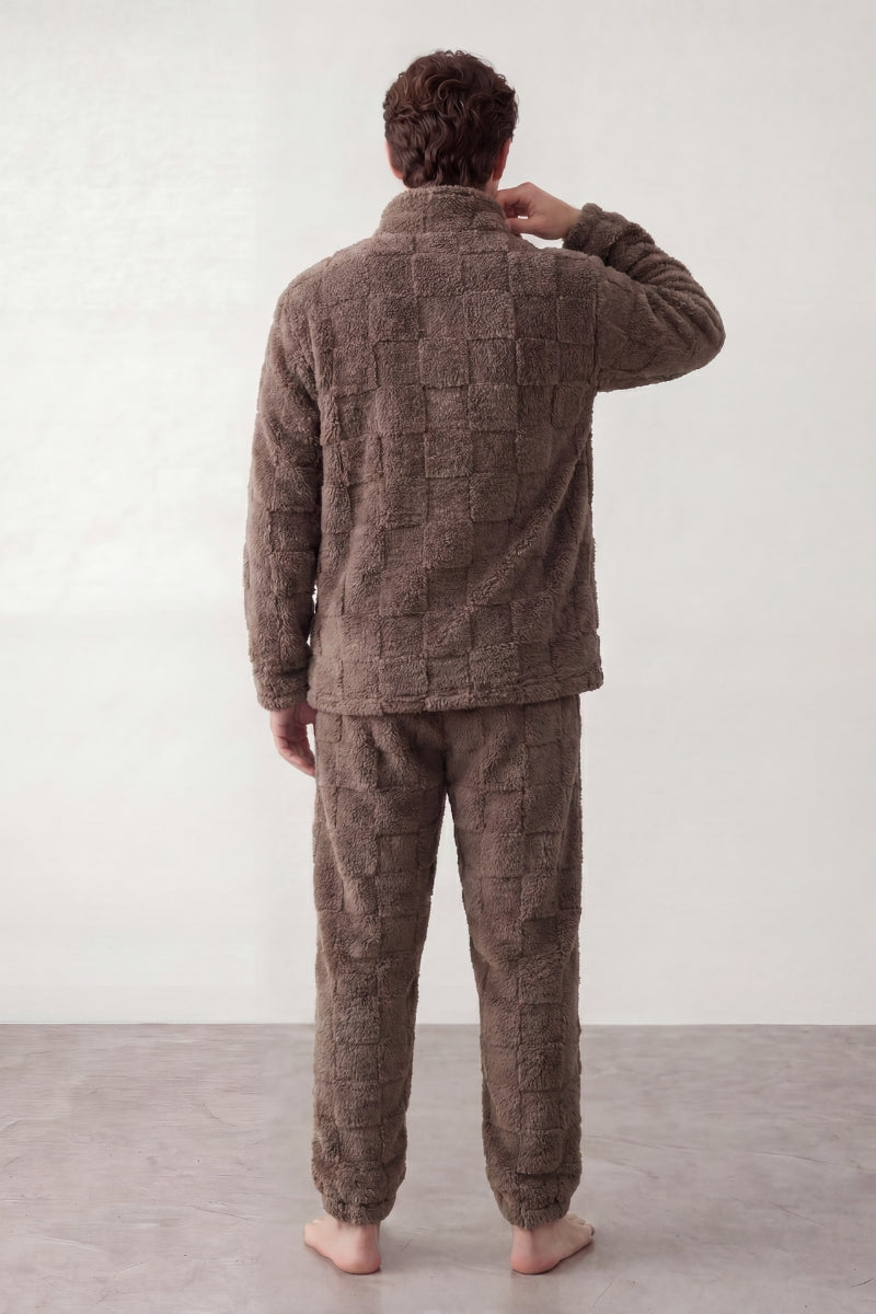 Pyjama pilou pilou marron homme, vue de dos
