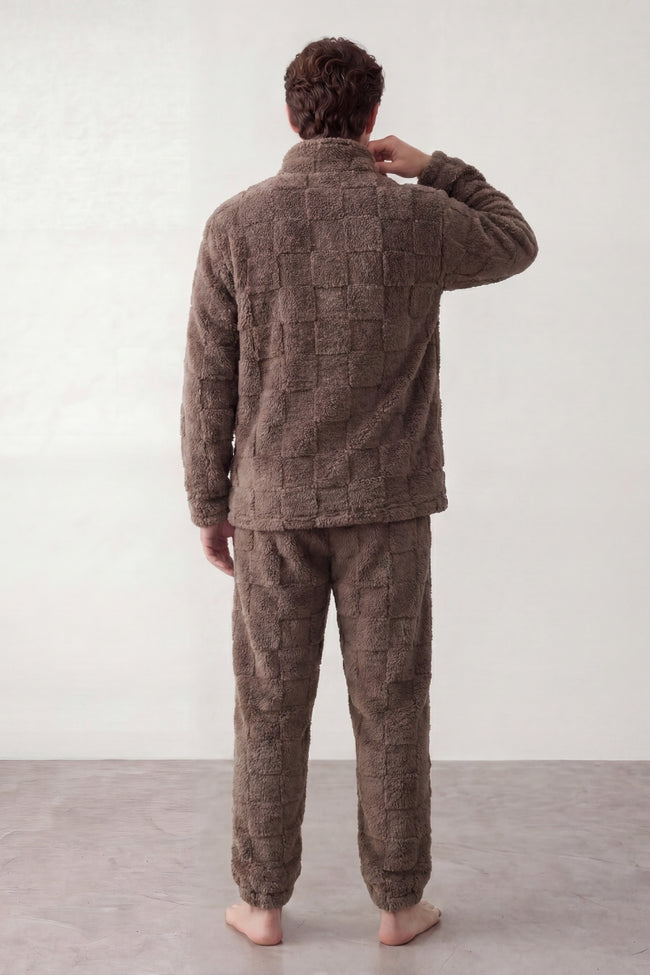 Pyjama pilou pilou marron homme, vue de dos
