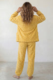 Pyjama pilou pilou moelleux femme jaune en maille gaufrée, vue de dos