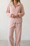 Pyjama pilou pilou rose femme, ensemble veste et pantalon, vue de face
