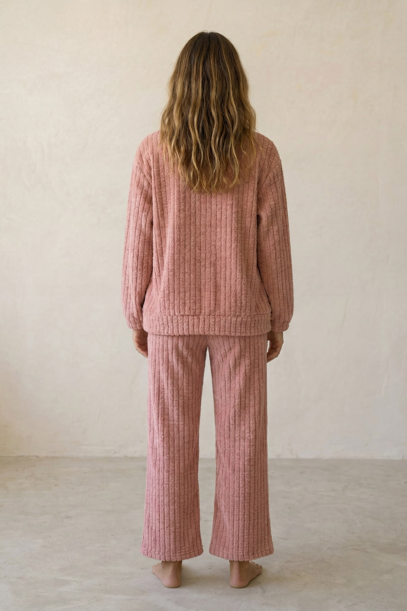 Pyjama pilou pilou terracotta femme en maille gaufrée, vue de dos