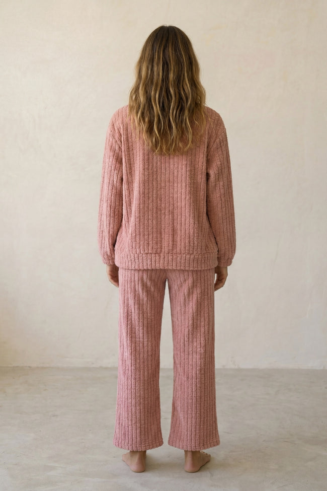 Pyjama pilou pilou terracotta femme en maille gaufrée, vue de dos