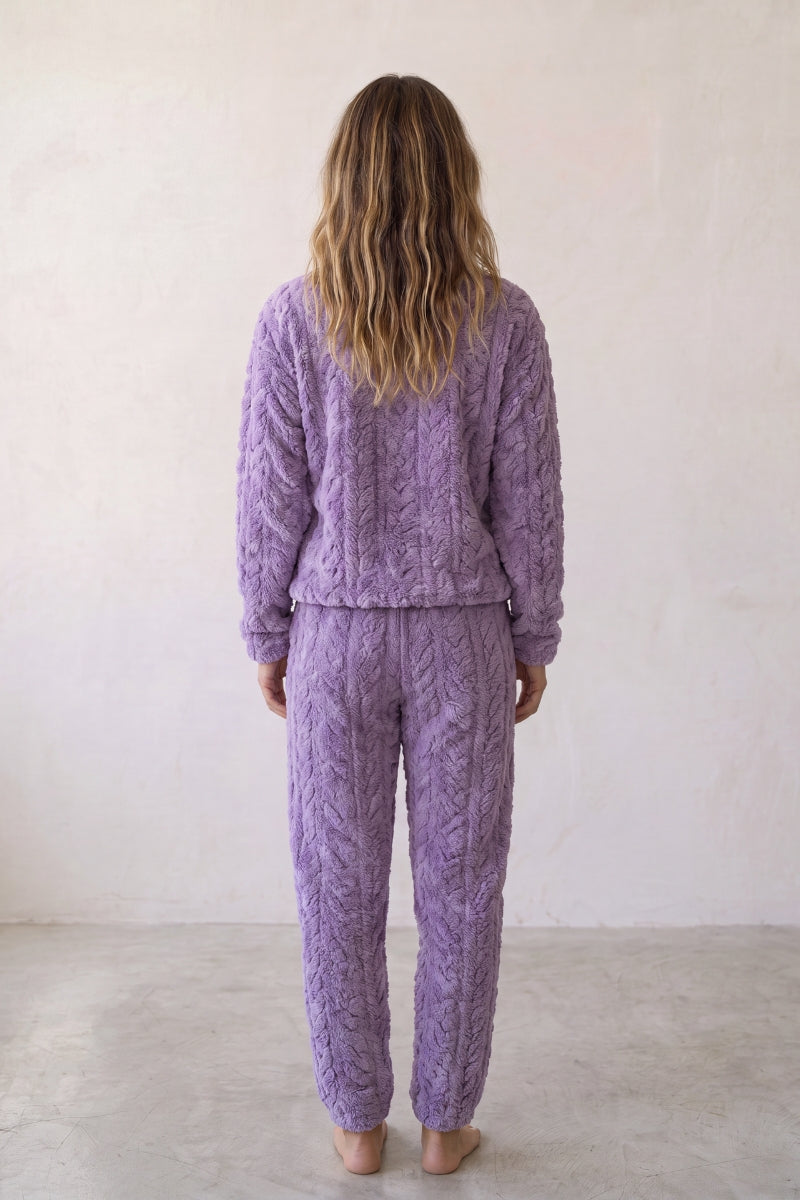 Pyjama pilou pilou violet pour femme, ensemble deux pièces ultra doux et chaud pour l'hiver cocooning