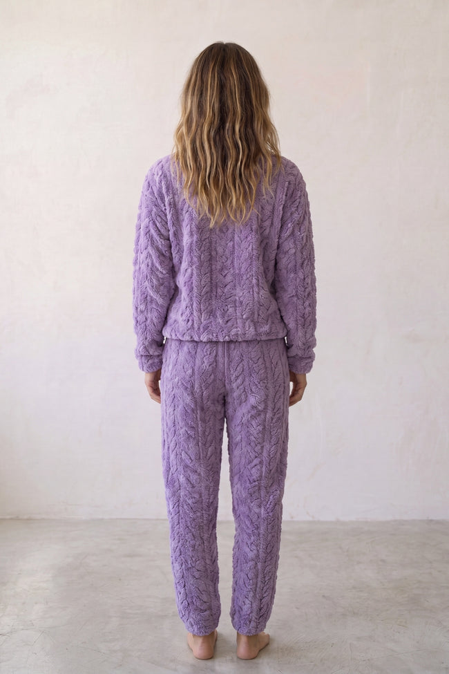 Pyjama pilou pilou violet pour femme, ensemble deux pièces ultra doux et chaud pour l'hiver cocooning