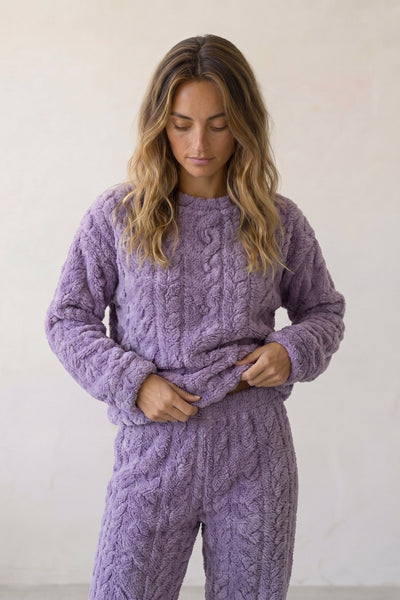 Pyjama pilou pilou violet pour femme, ensemble deux pièces ultra doux et chaud pour l'hiver cocooning