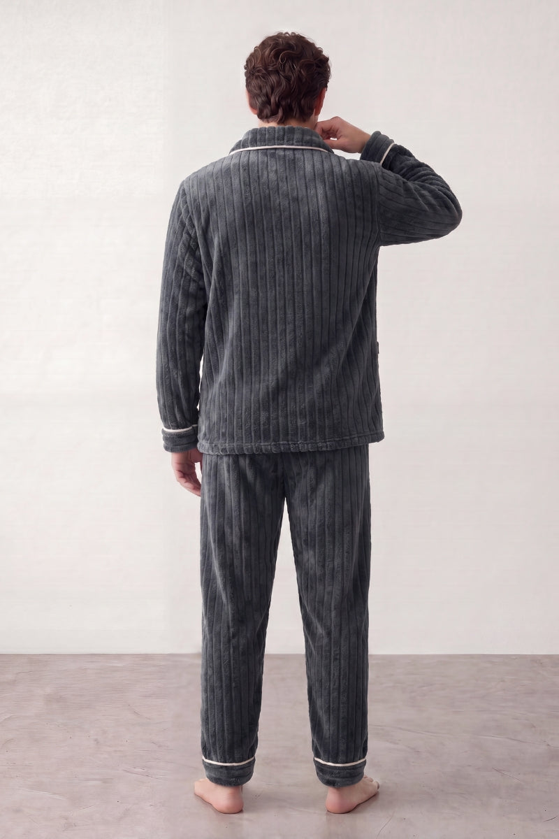 Pyjama polaire anthracite homme côtelé, vue de dos