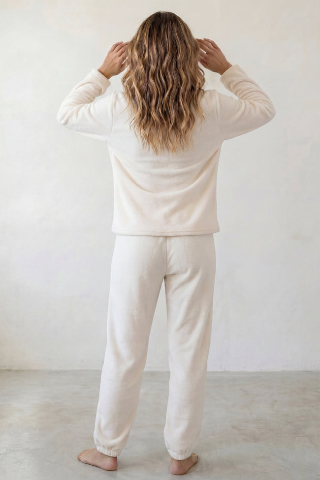 Pyjama polaire blanc femme, vue de dos