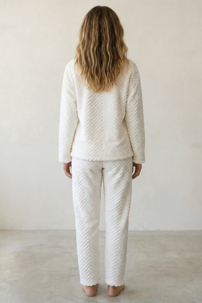 Pyjama polaire blanc cassé femme, vue de dos