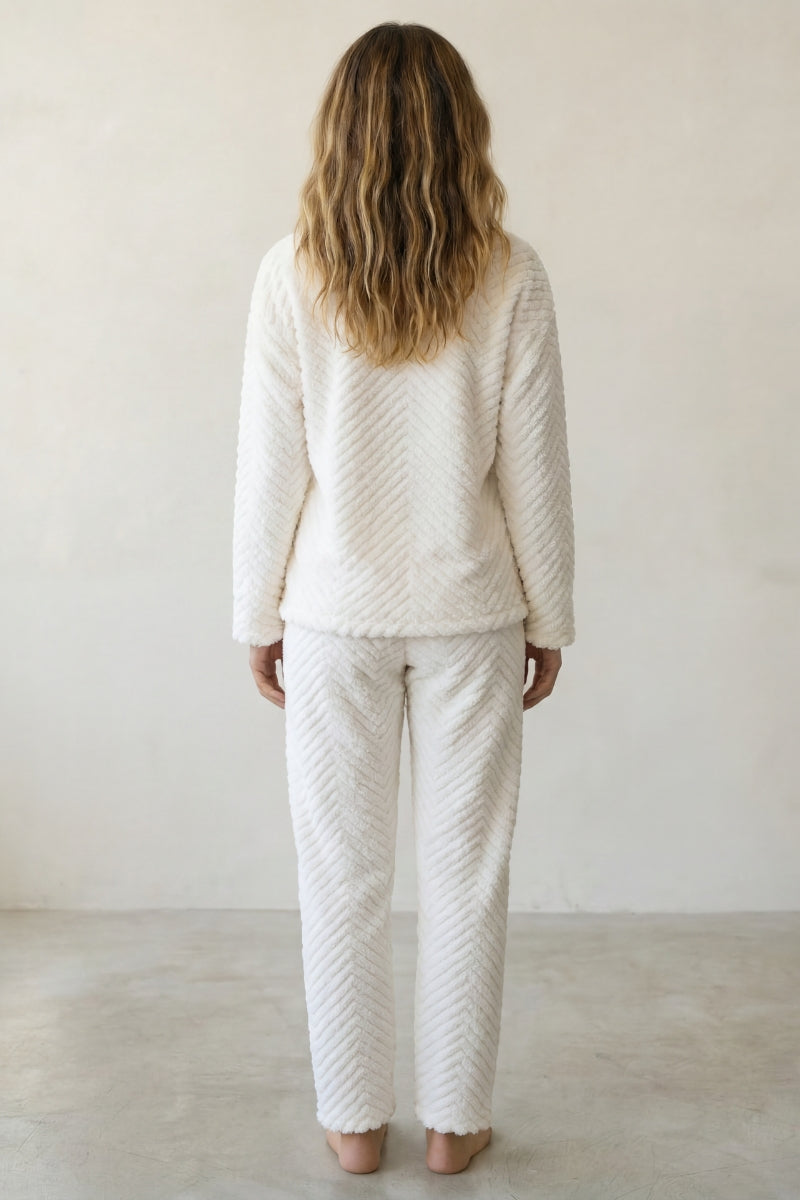Pyjama polaire blanc cassé femme, vue de dos
