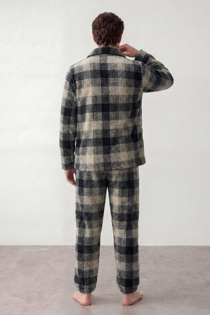 Pyjama polaire carreaux homme à carreaux, vue de dos