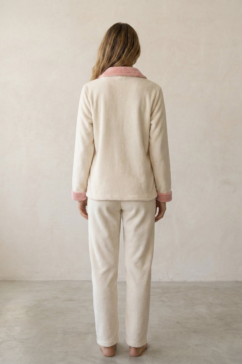 Pyjama polaire cocooning femme crème, vue de dos