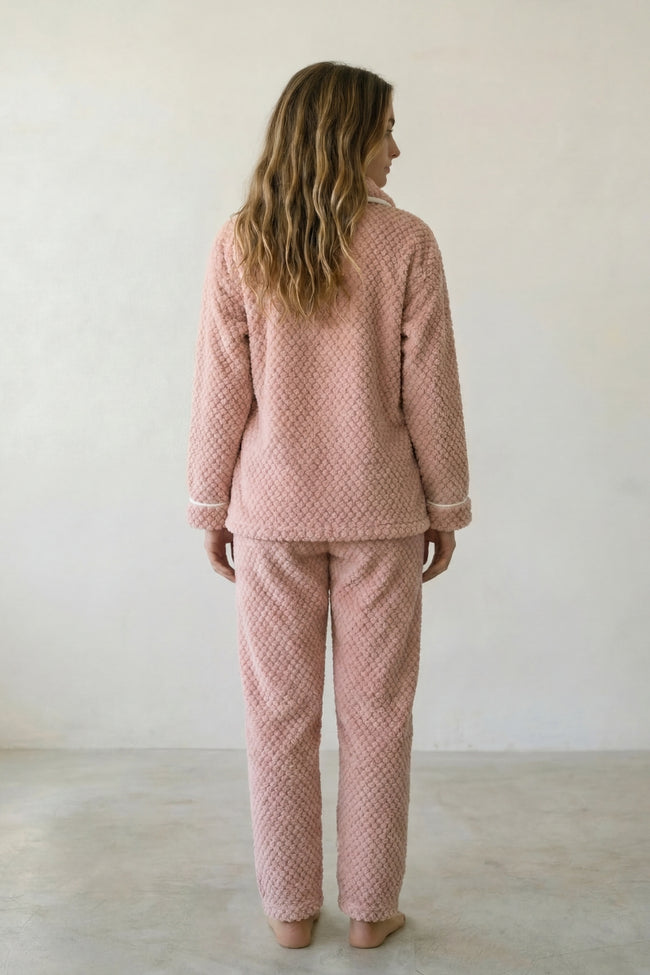 Pyjama polaire cosy femme rose, vue de dos