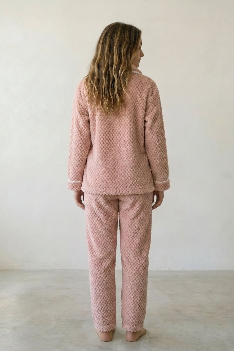 Pyjama polaire cosy femme rose, vue de dos