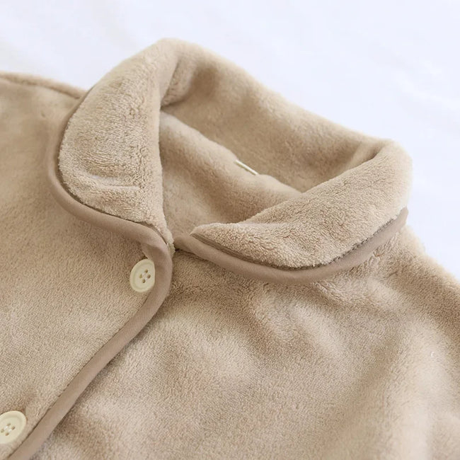 Pyjama polaire couple, ensemble assorti homme et femme (café au lait) doux et chaud pour cocooner à deux en hiver